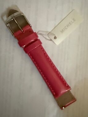 NEW Michele Glossy Pink Patent Leather Watch Strap with Silver Hardware
